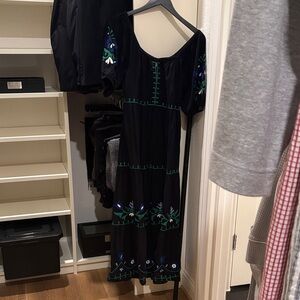 Roller Rabbit Black Maxi Dress with Blue and Green Details
